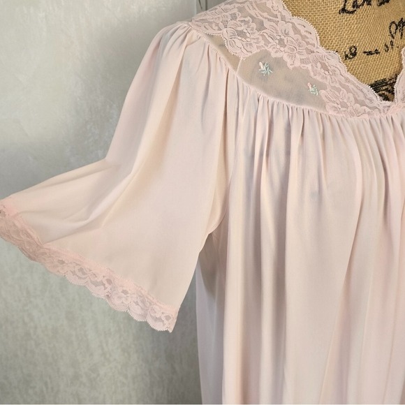Shadowline Lrge Nightgown + Robe Set Pink Lace Elegant Nightwear Vintage 80s NWT - Picture 3 of 14